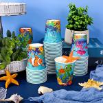 Whaline 60 Pcs Summer Ocean Disposable Paper Cups 9oz Marine Animal Coffee Tea Cups Under the Sea Beverage Drinking Cup Disposable Bathroom Cups for Summer Birthday Ocean Party Supplies