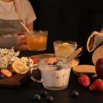 Vintage 14oz Coffee mugs Gifts for women 2-Piece Set,with Bamboo Lid and Wooden Handle Spoon,Leak-proof Overnight oat containers,Clear Iced Coffee Glass Cups,Cute Coffee Bar Accessory,Glassware Set