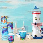 Whaline 60 Pcs Summer Ocean Disposable Paper Cups 9oz Marine Animal Coffee Tea Cups Under the Sea Beverage Drinking Cup Disposable Bathroom Cups for Summer Birthday Ocean Party Supplies