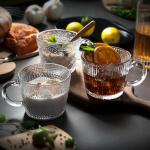 Vintage 14oz Coffee mugs Gifts for women 2-Piece Set,with Bamboo Lid and Wooden Handle Spoon,Leak-proof Overnight oat containers,Clear Iced Coffee Glass Cups,Cute Coffee Bar Accessory,Glassware Set