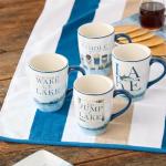 Wake at the Lake 14-Ounce JUMBO Mugs, Set of 4, Lakeside-Inspired Designs with Oars & Water Scenes, Durable Ceramic, Dishwasher & Microwave Safe, Cozy Coffee & Tea Cups for Everyday Use