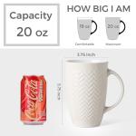 AmorArc Large Coffee Mugs Set of 6, 20oz Ceramic Tall Coffee Mugs Set with Textured Geometric Patterns for Coffee/Tea/Beer/Hot Cocoa, Dishwasher & Microwave Safe, Black&Beige