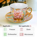 Tea Cups and Saucers Set of 6, 8 OZ Ceramic Tea Cups with Saucers Vintage Floral Tea Cup Set for Cappuccino, Macchiato, Afternoon Tea Birthday Party Supply Thanksgiving Day Halloween gifts