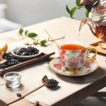 Tea Cups and Saucers Set of 6, 8 OZ Ceramic Tea Cups with Saucers Vintage Floral Tea Cup Set for Cappuccino, Macchiato, Afternoon Tea Birthday Party Supply Thanksgiving Day Halloween gifts