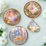 Tea Cups and Saucers Set of 6, 8 OZ Ceramic Tea Cups with Saucers Vintage Floral Tea Cup Set for Cappuccino, Macchiato, Afternoon Tea Birthday Party Supply Thanksgiving Day Halloween gifts