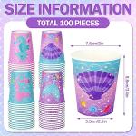 Whaline 100 Pcs Mermaid Paper Cups 9 oz Marine Animal Paper Cups Summer Ocean Coffee Tea Cups Disposable Drinking Cups Small Snack Cups for Mermaid Ocean Party Underwater Birthday Supplies