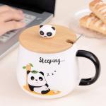 Arawat Cute Panda Coffe Mugs Gift with Lid & Spoon Panda Print Stuff Kitchen Decor 400ml Kawaii Ceramic Tea Coffee Cup 3D Animal Mug Birthday Gifts for Women Men Girls Pandas Lovers