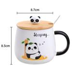 Arawat Cute Panda Coffe Mugs Gift with Lid & Spoon Panda Print Stuff Kitchen Decor 400ml Kawaii Ceramic Tea Coffee Cup 3D Animal Mug Birthday Gifts for Women Men Girls Pandas Lovers