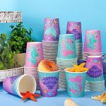 Whaline 100 Pcs Mermaid Paper Cups 9 oz Marine Animal Paper Cups Summer Ocean Coffee Tea Cups Disposable Drinking Cups Small Snack Cups for Mermaid Ocean Party Underwater Birthday Supplies