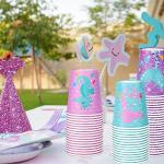 Whaline 100 Pcs Mermaid Paper Cups 9 oz Marine Animal Paper Cups Summer Ocean Coffee Tea Cups Disposable Drinking Cups Small Snack Cups for Mermaid Ocean Party Underwater Birthday Supplies