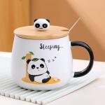 Arawat Cute Panda Coffe Mugs Gift with Lid & Spoon Panda Print Stuff Kitchen Decor 400ml Kawaii Ceramic Tea Coffee Cup 3D Animal Mug Birthday Gifts for Women Men Girls Pandas Lovers
