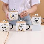 Arawat Cute Panda Coffe Mugs Gift with Lid & Spoon Panda Print Stuff Kitchen Decor 400ml Kawaii Ceramic Tea Coffee Cup 3D Animal Mug Birthday Gifts for Women Men Girls Pandas Lovers