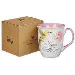 Christian Art Gifts Large Ceramic Inspirational Scripture Coffee & Tea Mug for Women: Grace is Sufficient Silver Bible Verse, Cute Lime Green Hummingbird Novelty Drinkware, White/Pink Floral, 14 oz.