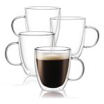 CNGLASS Large Glass Coffee Mugs 17oz,Double Walled Insulated Clear Coffee Cups with Handle,Clear Espresso Mugs for Cappuccino,Latte,Tea Bags,Hot and Cold Beverages,Set of 4