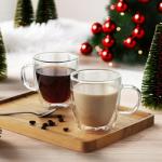 CNGLASS Large Glass Coffee Mugs 17oz,Double Walled Insulated Clear Coffee Cups with Handle,Clear Espresso Mugs for Cappuccino,Latte,Tea Bags,Hot and Cold Beverages,Set of 4