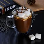 CNGLASS Large Glass Coffee Mugs 17oz,Double Walled Insulated Clear Coffee Cups with Handle,Clear Espresso Mugs for Cappuccino,Latte,Tea Bags,Hot and Cold Beverages,Set of 4