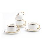Agyiuns Tea Cups and Saucers with Gold Trim, 6.76 Ounce White Porcelain Tea Set & Coffee Cups for Latte, Cafe Mocha, Tea-Set of 4,Porcelain Mugs for Kitchen or Cafe(white and gold)