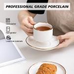 Agyiuns Tea Cups and Saucers with Gold Trim, 6.76 Ounce White Porcelain Tea Set & Coffee Cups for Latte, Cafe Mocha, Tea-Set of 4,Porcelain Mugs for Kitchen or Cafe(white and gold)