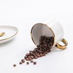 Agyiuns Tea Cups and Saucers with Gold Trim, 6.76 Ounce White Porcelain Tea Set & Coffee Cups for Latte, Cafe Mocha, Tea-Set of 4,Porcelain Mugs for Kitchen or Cafe(white and gold)