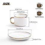 Agyiuns Tea Cups and Saucers with Gold Trim, 6.76 Ounce White Porcelain Tea Set & Coffee Cups for Latte, Cafe Mocha, Tea-Set of 4,Porcelain Mugs for Kitchen or Cafe(white and gold)