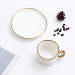 Agyiuns Tea Cups and Saucers with Gold Trim, 6.76 Ounce White Porcelain Tea Set & Coffee Cups for Latte, Cafe Mocha, Tea-Set of 4,Porcelain Mugs for Kitchen or Cafe(white and gold)
