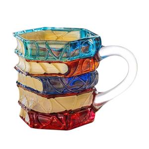 WACOI Small Glass Coffee Mugs, 7oz Espresso Cappuccino Latte Tea Cups with Handle, Painted Book Coffee Cup for Readers, Bookworm, Ideal Gift for Christmas, Birthday