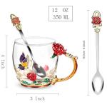 Flower Tea Cup ,Butterfly Rose Clear Glass Fancy Coffee Mug with Spoon,Gift Box for Her Mom Wife Grandma Girls Friends Valentines Christmas Birthday Present Idea for Juice,Hot And Cold Drinks Use