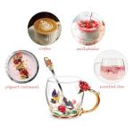 Flower Tea Cup ,Butterfly Rose Clear Glass Fancy Coffee Mug with Spoon,Gift Box for Her Mom Wife Grandma Girls Friends Valentines Christmas Birthday Present Idea for Juice,Hot And Cold Drinks Use