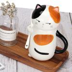 Large Cute Ceramic Coffee Mug with Lid and Spoon Fun Cat Cup for Women Ladies Unique 3D Kawaii Cat Coffee Mugs Lover Mom Gift Animal Funny Christmas Cups Adorable Porcelain Girls Novelty Mug