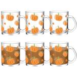 Maxcheck 6 Pack 12 oz Fall Pumpkin Coffee Mugs Glass Cups Thanksgiving Gifts Bulk Clear Drinking Wine Glasses with Handle for Autumn Harvest Halloween Party Supplies Decorations