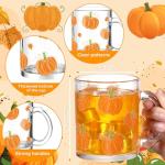Maxcheck 6 Pack 12 oz Fall Pumpkin Coffee Mugs Glass Cups Thanksgiving Gifts Bulk Clear Drinking Wine Glasses with Handle for Autumn Harvest Halloween Party Supplies Decorations