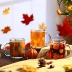 Maxcheck 6 Pack 12 oz Fall Pumpkin Coffee Mugs Glass Cups Thanksgiving Gifts Bulk Clear Drinking Wine Glasses with Handle for Autumn Harvest Halloween Party Supplies Decorations