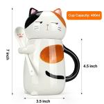 Large Cute Ceramic Coffee Mug with Lid and Spoon Fun Cat Cup for Women Ladies Unique 3D Kawaii Cat Coffee Mugs Lover Mom Gift Animal Funny Christmas Cups Adorable Porcelain Girls Novelty Mug