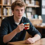 WACOI Small Glass Coffee Mugs, 7oz Espresso Cappuccino Latte Tea Cups with Handle, Painted Book Coffee Cup for Readers, Bookworm, Ideal Gift for Christmas, Birthday