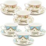 Sparkle and Bash Vintage Floral Tea Cups & Saucers Set for Tea Parties, Bridal Showers, Garden Parties, Brunch, Afternoon Teas & Receptions (Blue, Pink, 8oz)
