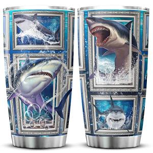 KOIXA Shark Tumbler Cup With Lid Blue Ocean Themed Coffee Mugs For Women Sharks Underwater Sea Animal Print Tumblers Stainless Steel 20 Oz Holiday Christmas Gift Cool Shark Things