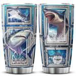 KOIXA Shark Tumbler Cup With Lid Blue Ocean Themed Coffee Mugs For Women Sharks Underwater Sea Animal Print Tumblers Stainless Steel 20 Oz Holiday Christmas Gift Cool Shark Things