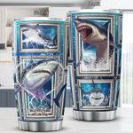 KOIXA Shark Tumbler Cup With Lid Blue Ocean Themed Coffee Mugs For Women Sharks Underwater Sea Animal Print Tumblers Stainless Steel 20 Oz Holiday Christmas Gift Cool Shark Things