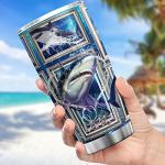 KOIXA Shark Tumbler Cup With Lid Blue Ocean Themed Coffee Mugs For Women Sharks Underwater Sea Animal Print Tumblers Stainless Steel 20 Oz Holiday Christmas Gift Cool Shark Things