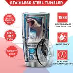 KOIXA Shark Tumbler Cup With Lid Blue Ocean Themed Coffee Mugs For Women Sharks Underwater Sea Animal Print Tumblers Stainless Steel 20 Oz Holiday Christmas Gift Cool Shark Things