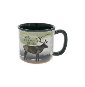 Pavilion Gift Company - Rest Relax Repeat - Moose - 17 Oz Coffee Mug Tea Cup Woodland Hiking Camping Cabin Woods Lodge Gift Outdoorsy Present