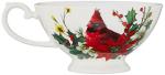 Gracie Bone China by Coastline Imports Cardinal Poinsettia Bone China Set of 4 Teacup and Saucer, 9-Ounce, Red