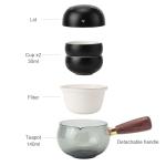 Portable Teapot Tea Set, Travel Ceramic Kungfu Tea for One Set, A Minimalist Cute Look Detachable Side-handle Tea Pot with 2 cup for Tea Lovers Home Hotel Office Outdoor Picnic (Black)