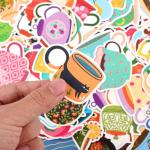 100pcs Tea Cup Stickers, Tea Party Stickers Tea Party Favors Tea Party Decorations Tea Stickers for Kids Little Girls Boys Adult Teen Party Decoration