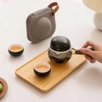 Portable Teapot Tea Set, Travel Ceramic Kungfu Tea for One Set, A Minimalist Cute Look Detachable Side-handle Tea Pot with 2 cup for Tea Lovers Home Hotel Office Outdoor Picnic (Black)