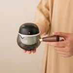 Portable Teapot Tea Set, Travel Ceramic Kungfu Tea for One Set, A Minimalist Cute Look Detachable Side-handle Tea Pot with 2 cup for Tea Lovers Home Hotel Office Outdoor Picnic (Black)