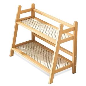 Wicker Look Coffee Station Organizer, 2 Tier Bamboo Mug Holder Countertop Organizer, Kitchen Home Counter Shelf for Tea Coffee Bar Accessories, Matcha Stand, Cup Display, Condiment Storage Rack