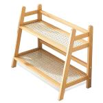 Wicker Look Coffee Station Organizer, 2 Tier Bamboo Mug Holder Countertop Organizer, Kitchen Home Counter Shelf for Tea Coffee Bar Accessories, Matcha Stand, Cup Display, Condiment Storage Rack