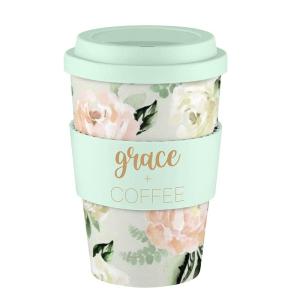 Creative Brands Travel Mug - Travel Coffee Cup with Lid and Sleeve Bamboo Fiber No Spill Tumbler by Faithworks, 13-Ounce, Grace & Coffee