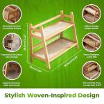 Wicker Look Coffee Station Organizer, 2 Tier Bamboo Mug Holder Countertop Organizer, Kitchen Home Counter Shelf for Tea Coffee Bar Accessories, Matcha Stand, Cup Display, Condiment Storage Rack
